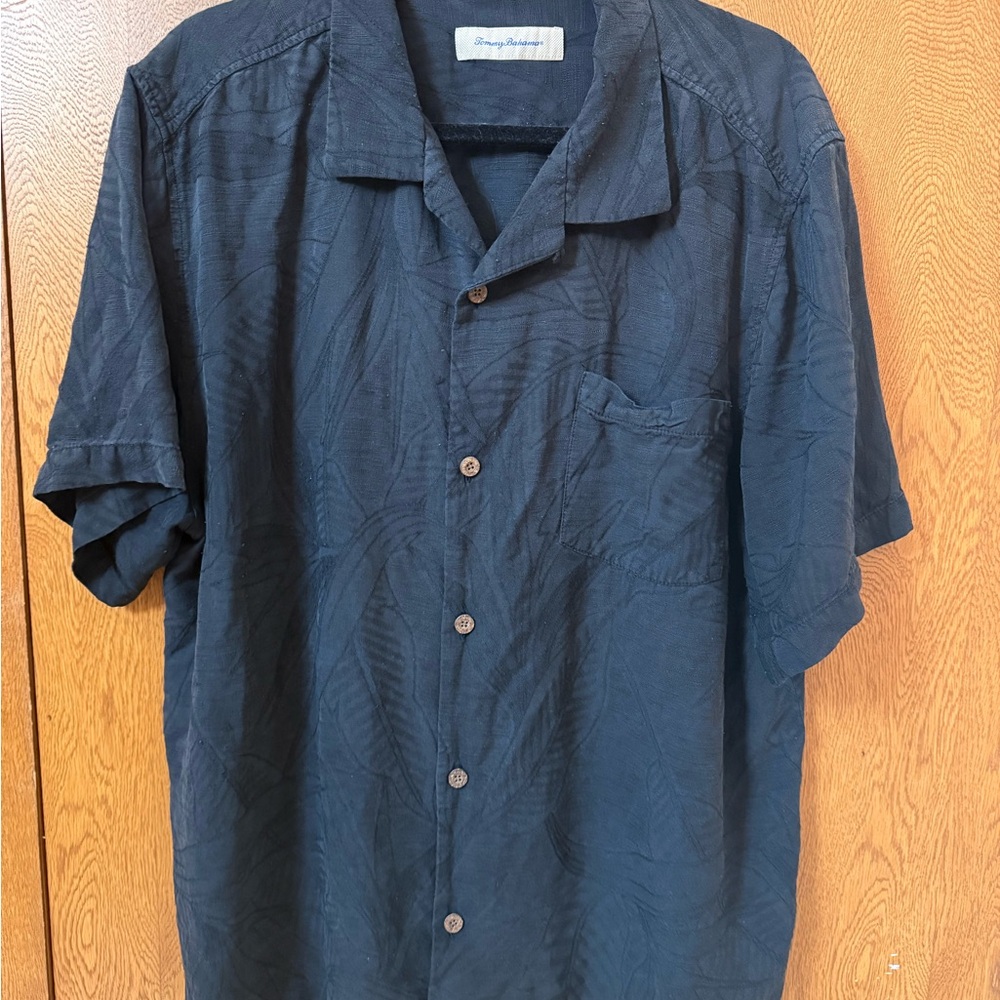 Tommy Bahama Black Casual Button Summer Shirt Silk Blend XL